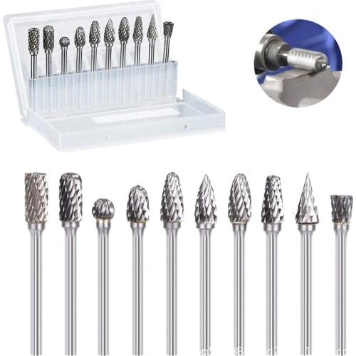 JINRUI 10pcs 3*6 double groove tungsten steel grinding head carbide rotary file grinding head set woodworking milling cutter