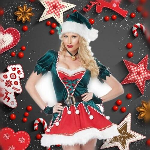 Women lady Christmas Tree Santa Helper Elf Xmas outfit Gift Festival Carnival Cosplay Costume hotsale Christmas party dress