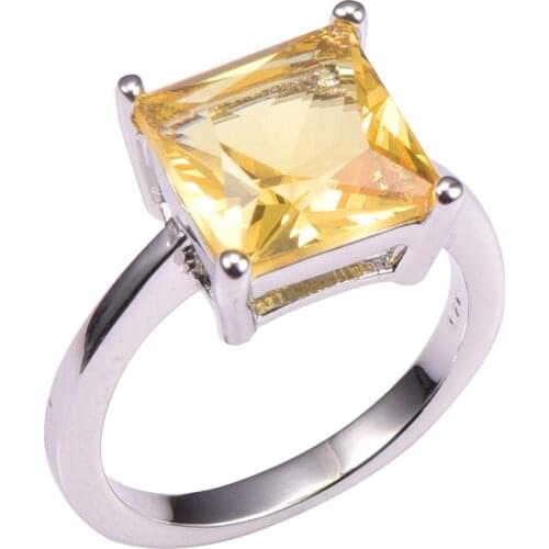 Classic Style Yellow Crystal Zircon 925 Sterling Silver Wedding Party Fashion Design Romantic Ring Size 5 6 7 8 9 10 11 12 PR39