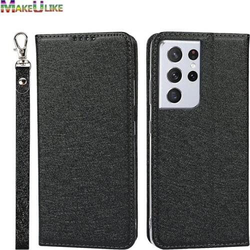 Lanyard Magnetic Case For Samsung Galaxy S21 Ultra S21 Plus FE S21FE S21Plus Case Wallet Silk Grain Leather Flip Cover