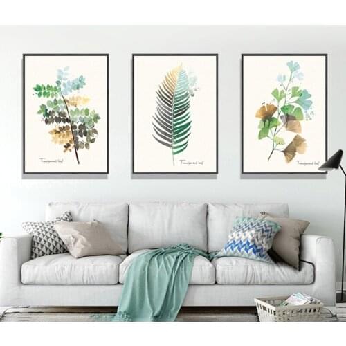 3 Pieces Nordic Minimalist Canvas Print Poster Green Tropical Plants Palm Leaves On Canvas Wall Picture Living Room Home Decor