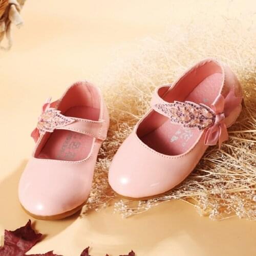 Fashion Crystal Bow Baby Casual Leather Shoes Children Dresses For Kids Spring Toddler Girls Dance Shoes Female Party 1-6 Years