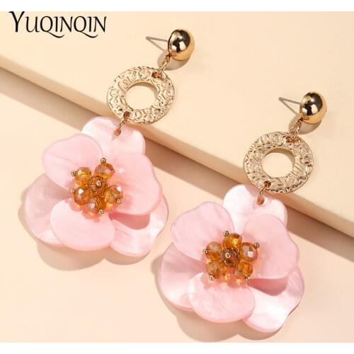 Vintage Acrylic Drop Earrings for Women 2018 New Crystal Long Dangling Resin Earrings Fashion Jewelry Big Flower Pendant Brincos