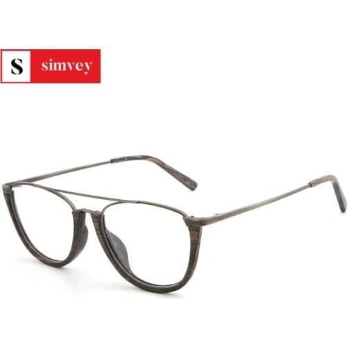 Simvey Vintage Optical Men Women Wood Metal Myopia Prescription Glasses Frame Eyewear Glasses Clear Lens Glasses Frames