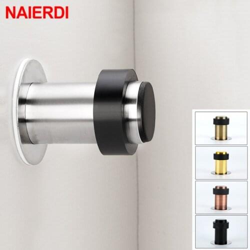 NAIERDI Stainless Steel Door Stopper Door Protective Pad Anti-Collision Protection Self Adhesive Round Door Stops Wall Protector