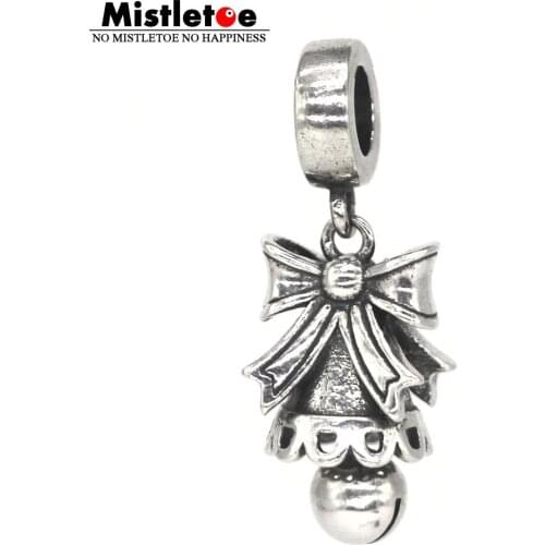 Mistletoe Genuine 925 Sterling Silver Christmas Bell Pendant Charm Fit European Bracelet & Necklace Jewelry