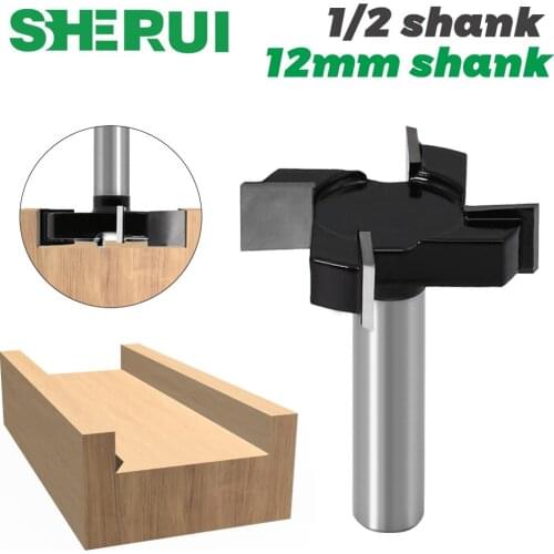1pc 1/2"12mm Shank 4 Edge T Type Slotting Cutter Woodworking Tool Router Bits For Wood Industrial Grade Milling Cutter Slotting