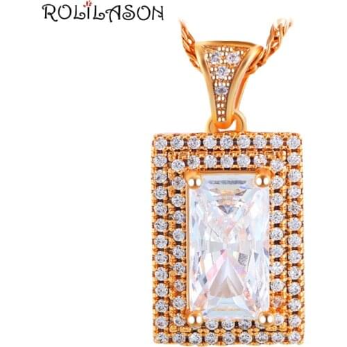 ROLILASON Amazing High Quality White Zircon Gold Tone Fashion Jewelry Pendant for Women Birthday Gift LNS644