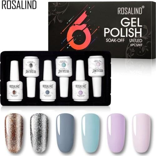 ROSALIND Gel Nail Polish Set 6PCS 15ML Gel Nail Art Design Manicure Set Soak off UV Gel Nail Polish Lacquer Varnishes Gel Kit