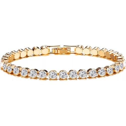 Luxury Lady Gold Clear Shining Crystal Rhinestone Chain Bracelets Wedding Women Sexy Zircon Jewelry Gift
