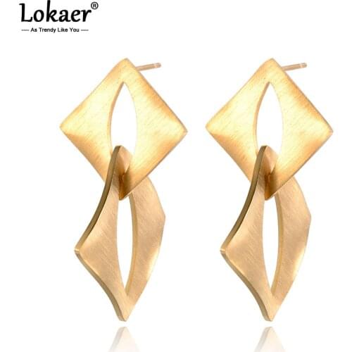 Lokaer Frosted Surface Curved Geometry Stainless Steel Earrings Gold & Silver Color Jewelry Exaggerated Element E18489