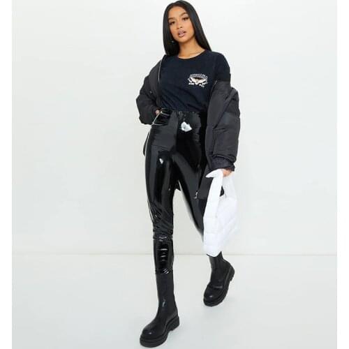 Stretch Bodycon PU Leather Pencil Pants Women High Waist Shiny Patent Leather Trousers Ladies Casual Faux Latex Leggings Custom