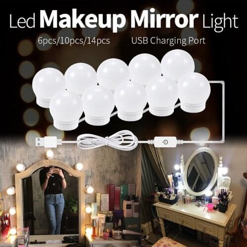 LED Professional Makeup Mirror Light Full Backlit Mirror USB Table Mirror with Light 6 10 14Bulbs Hollywood Vanity Lights