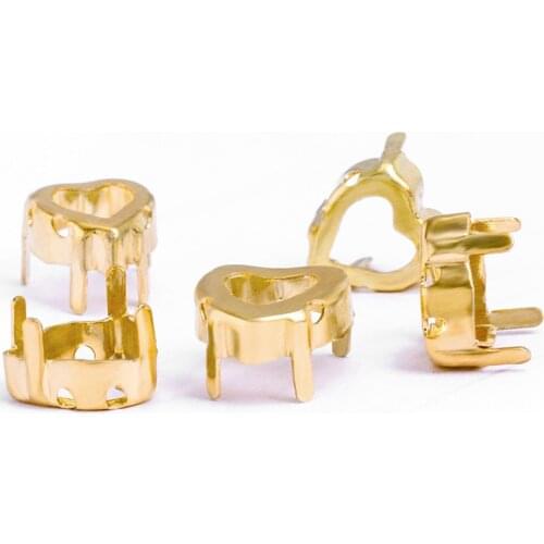 Thicken Copper Rhinestone Claws Hollow Out Heart Shape Crystal Stone Container Base Golden Color Heart Claws Sew On