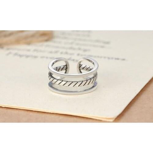 Vintage Ring 925 Sterling Silver Jewelry Three-ring Hemp Rope Korean Version of Thai Silver Open Ring Gothic Allied Express