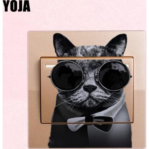 YOJA Cool Cat With Glasses Colored Switch Sticker Decor Living Room Bedroom Wall 8SS0112