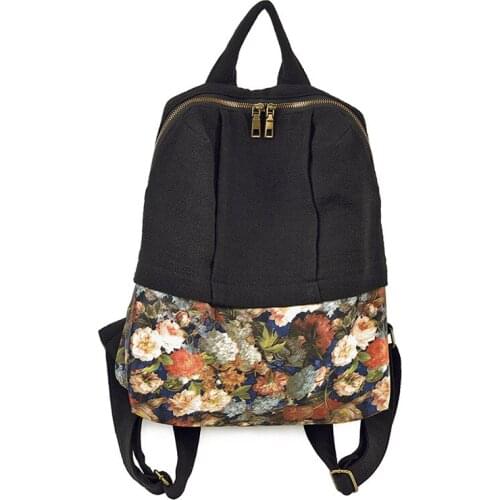 Womens Origional Canvas Bag Stitching Color Fashion-Style Backpack Artistic Backpack Soft Rucksack