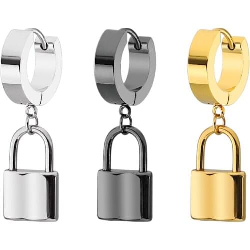 Kpop lock Shaped Stainless steel Stud Earrings For Women Punk Hip Hop Style Ear Jewelry Party Gifts 1 pc