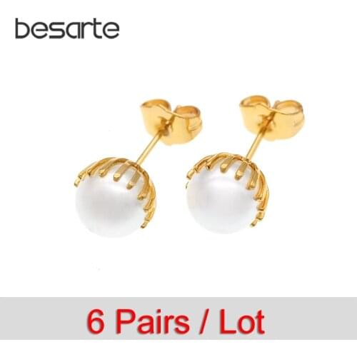 6 Pairs Pearls Gold Stud Earrings Women Parel Oorbel Perle Boucle D'oreille Nausnice Kolczyki Inci Kupe Bong Tai Orecchini E1705
