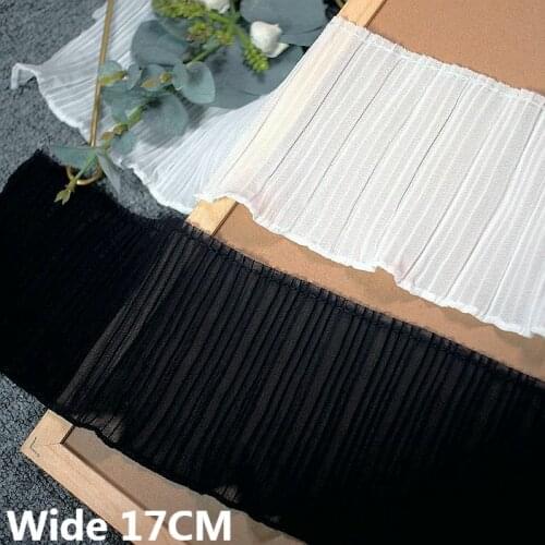 17CM Wide White Black Pleats Soft Chiffon Fabric Folded Stretch Lace Elastic Fringe Ribbon Ruffle Trim DIY Headveil Sewing Decor