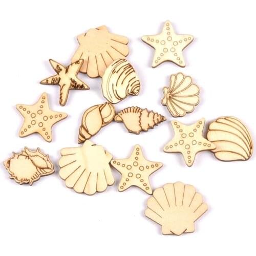 25-35mm 20pcs Seashell/starfish Wood DIY Crafts For ScrapbookNatural Wooden Ornament Home Decor Handmade Accessories M1935