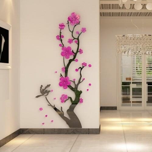 Chinese Style 3d Wall Stickers Plum Blossom Flowers Stickers Home Decorations Living Room Dinning Room Wall Decor Decals Acrylic
