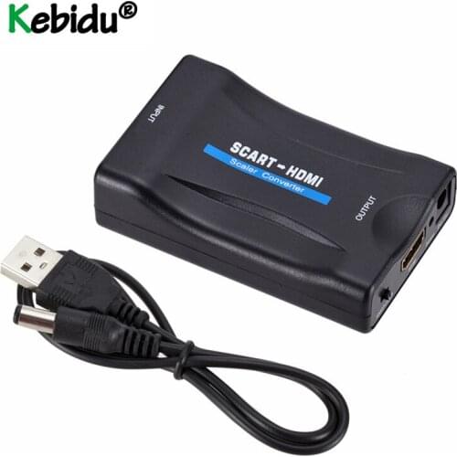 Kebidu 1080P SCART To HDMI-compatible Video Audio Upscale Converter Adapter for HD TV DVD for Sky Box STB Plug and Play DC Cable