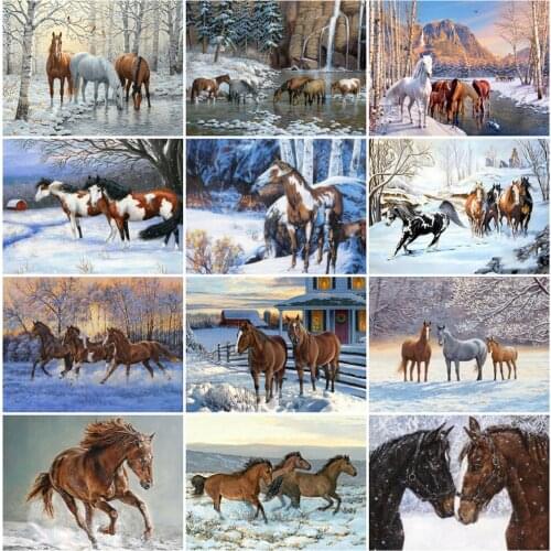 EverShine Diamond Painting Full Square Horse Cross Stitch Diamond Embroidery Winter Handmade Gift Animal Picture Rhinestones