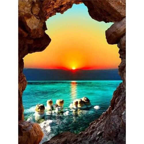 Diamond Painting Cave Sunset Landscape Square Diamond Round Diamond Decoration Customizable Wall Art Decoration Frameless Style