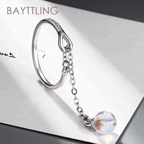 BAYTTLING 925 Sterling Silver Tassel Zircon Heart Open Ring For Women Fashion Jewelry Couple Ring Gift