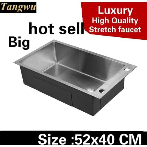 Free shipping Apartment luxury kitchen manual sink single trough vogue stretch faucet 304 stainless steel big hot sell 52x40 CM