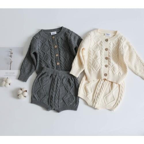 Toddler Girls Boys Suit Autumn Winter Children Clothing Boys Girls Baby Knit Sweater Cardigan + Shorts Suit Baby Clothes Suit
