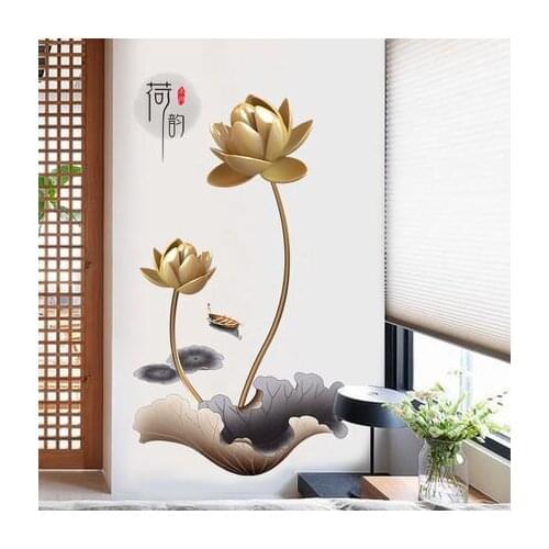 DIY lotus Vintage Poster Living Room Home Decoration Wall Sticker Chinese Style Flower Wall Decals Wallpaper Mural