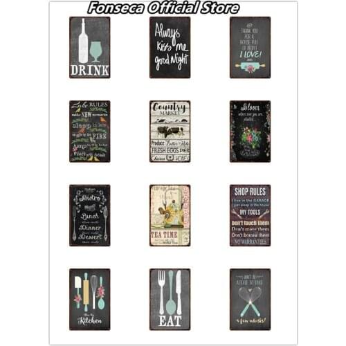 EATING RULES Tin Sign Plaque Metal Vintage Metal Sign Wall Decor for Bar Pub Club Man Cave Retro Signs Metal Painting