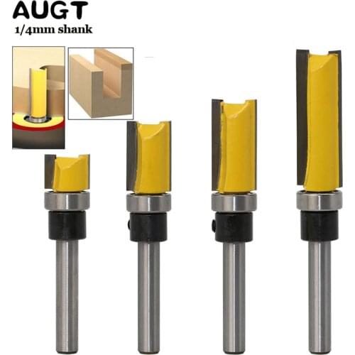 AUGT 1/4 6.35mm Shank Template Trim Hinge Router Bit Straight End Mill Trimmer Cleaning Flush Trim Tenon Wood Milling Cutter Set