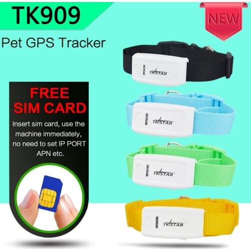 Easy operation Pet GPS Tracker mini TK909 With Collar for cat dogs long standby time waterproof GPS+GSM tracking Overspeed alert