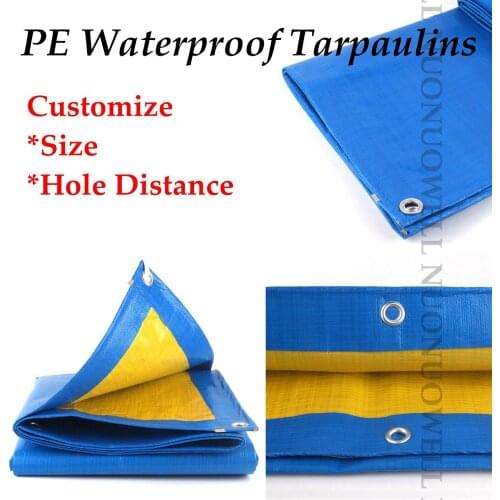 Customize Size 0.32mm Blue PE Tarpaulin Rainproof Cloth Double Side Thicken Balcony Cover Sunshade Tarp Waterproof Truck Cover