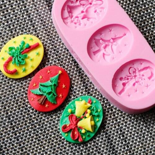 Christmas Tree Bell Crutches Silicone Mould Kitchen Backing Mould Cookie Confeitaria 3D Fondant Cake Decorating Tools