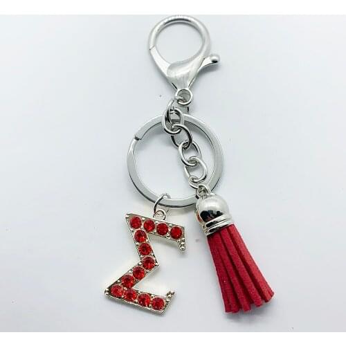 Red rhinestone inlaid metal Greek letter SIGMA pendant key chain DST sorority society jewelry tassel keychain