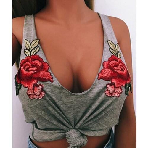 Sexy loose Floral Embroidery Tank Top Fashion Women Flower Vest Top Female Scoop Neck Sleeveless Plus Size Casual Shirt