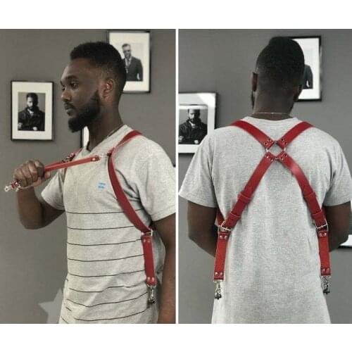 4 hooks adjustable suspender Camera Joker Man Belt pu Leather Buckle Straps tirantes military slinger vintage male
