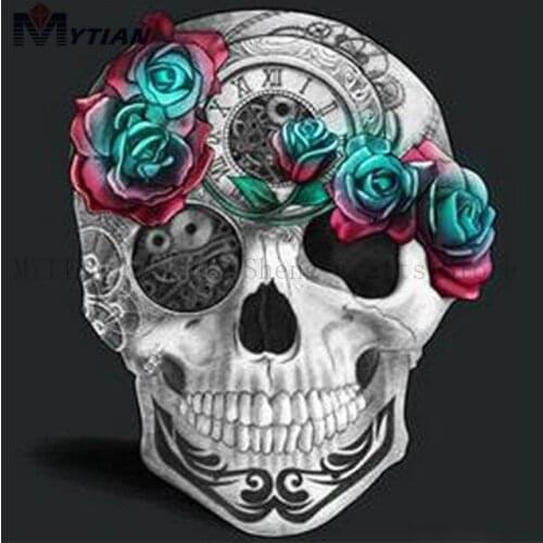 5d DIY Diamond Painting Art Kit,Skull Flowers Rhinestone Full Drill Diamond Embroidery Cross Stitch Wall Sticker Needlework Gift
