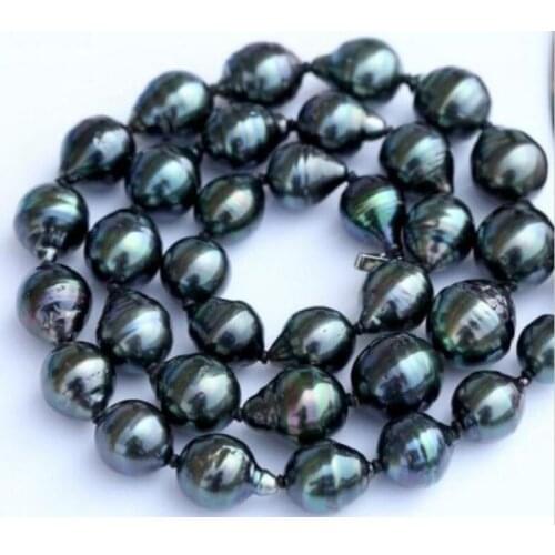 Huge 18" 12-16 mm natural tahitian black green pearl necklace