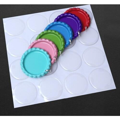 Wholesale 100 pcs Both side Colourful Flattened Bottle Caps With Holes & 100 pcs 1'' inch Round clear epoxy for Crafts Jewelry