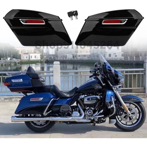 A Pair Black Motorcycle Saddle Bags Side Boxs Luggage Tank Hard Case For Harley Touring Road King Street Glide 2014-2021