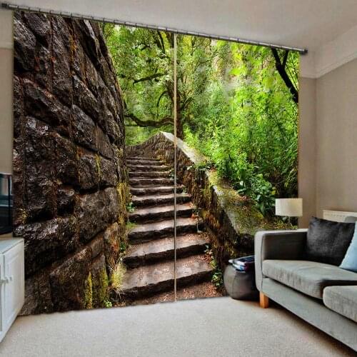 Custom 3D Curtain Luxury Blackout Window Curtain Living Room green landscape road curtains