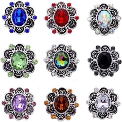 5pcs/lot Wholesale Snap Jewelry Alloy High Quality Color Rhinestone Flower Snaps Buttons for Snap Bracelet Bangle