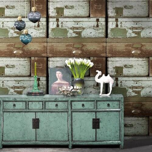 Retro nostalgic drawer box antique wood wallpaper Restaurant Bar clothing shop coffee shop industrial wind wallpaper