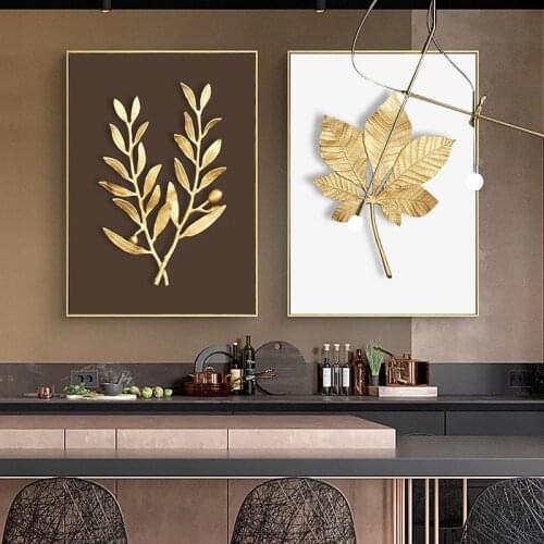 Luxurious Golden Plant Flower Canvas Painting Abstract Home Decoration Poster Ginkgo Maple Leaves Wall Art Prints Decor Picture