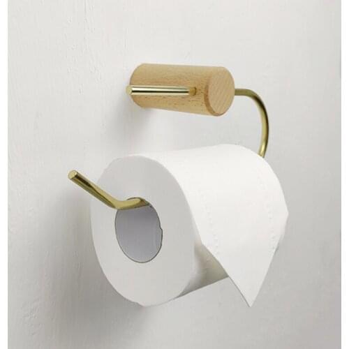 Nordic Walnut Tissue Paper Holder-Bathroom Brass Paper Towel Holder Punch-free Toilet Roll Holder Solid Wood Toilet Paper Shelf